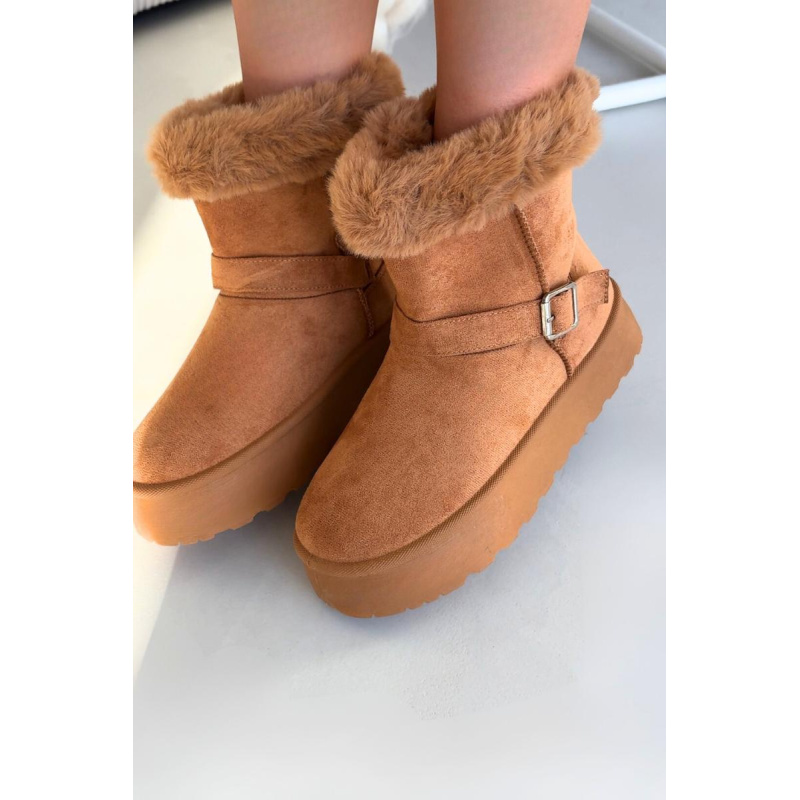 Dámske snehule na platforme s prackou a kožušinkou Camel Jesella - Odtiene hnedej a béžovej