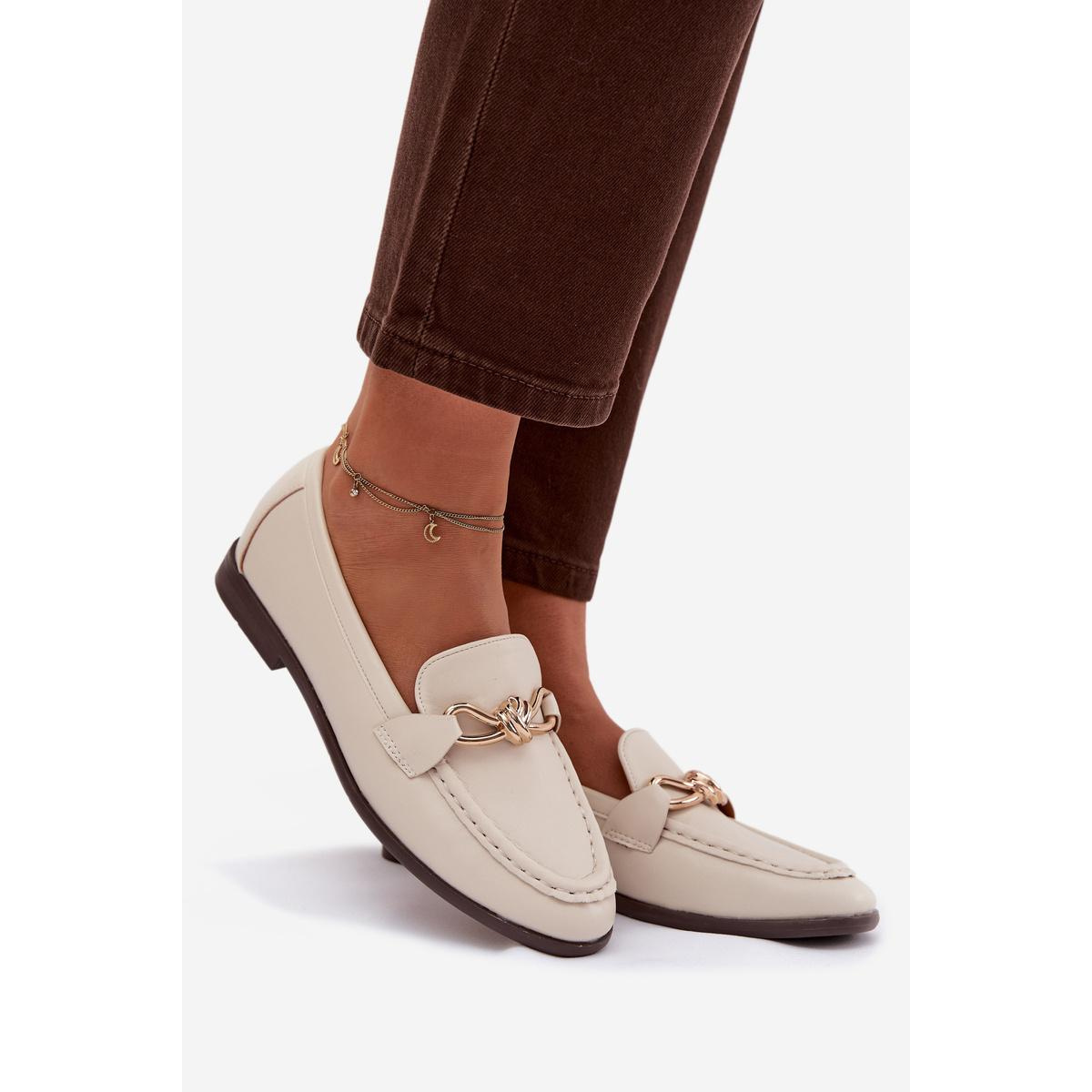 Dámske loafersy s ozdobným detailom svetlos béžové Rosynne - Béžová