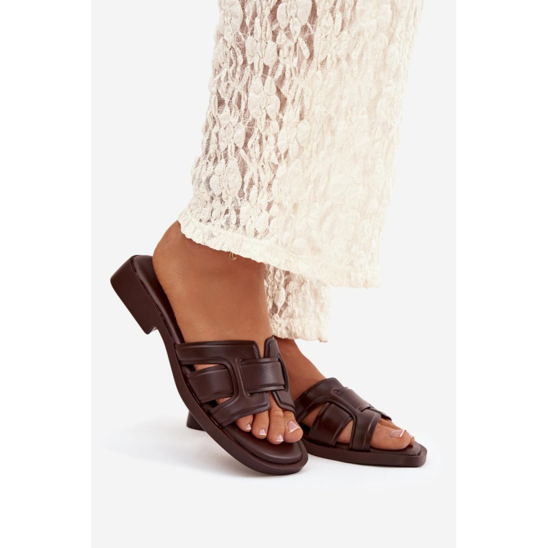 Dámske papuče Lorania na plochom podpätku čokoládové - Odtiene hnedej a béžovej