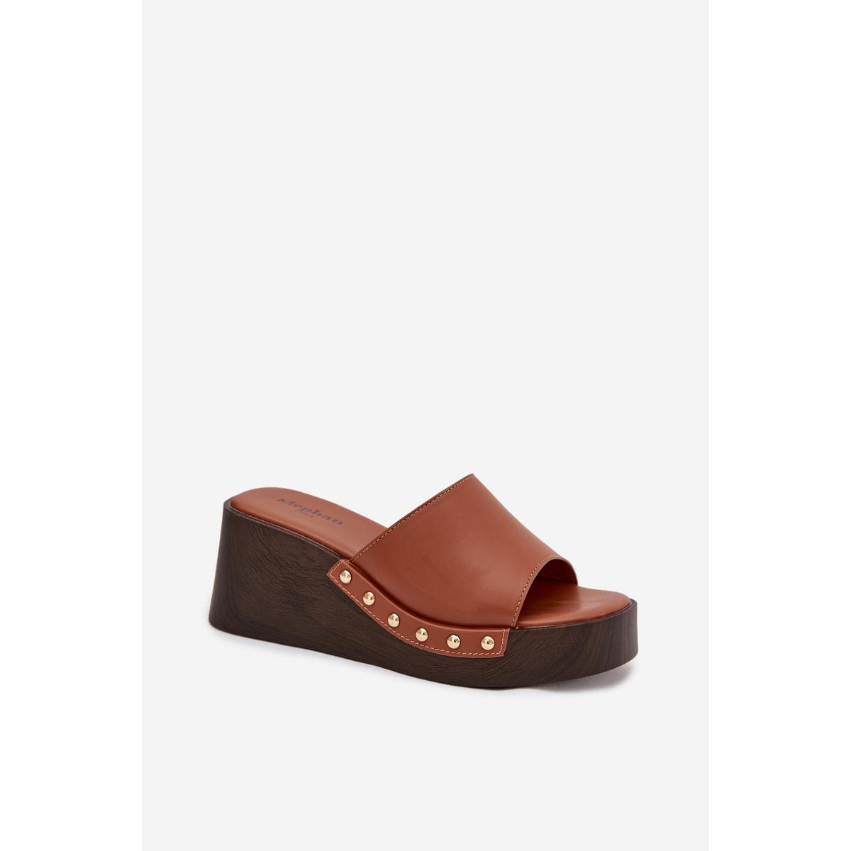 Dámske nazúvaky na platforme so zlatými sponami Camel Arionne - Odtiene hnedej a béžovej