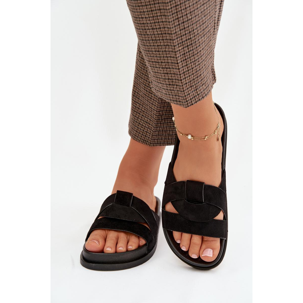 Dámske šľapky z Eko semišu s pásikmi Čierne Marivessa - Čierna