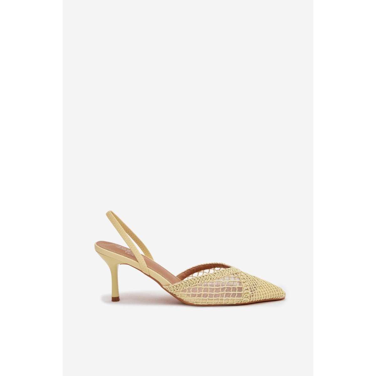 Vtkané sandále na podpätku žlté Hanelis - Odtiene žltej a zlatej