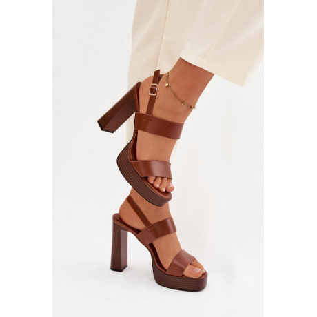 Dámske Sandále Na Blok Päte A Platforme Eko Koža Camel Hanelia - Odtiene hnedej a béžovej