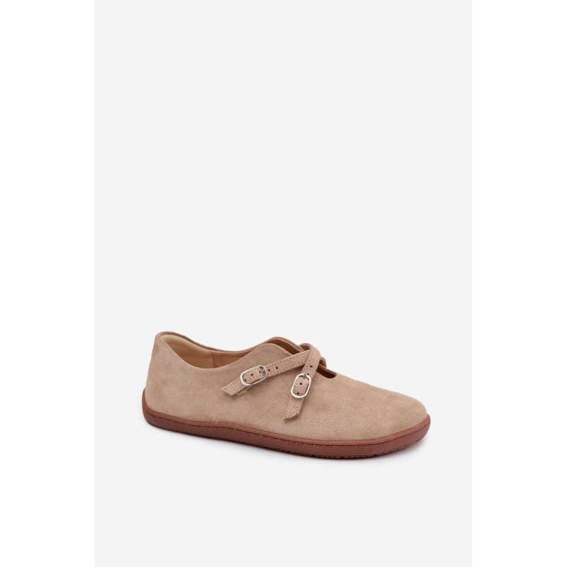 Kožené semišové poltopánky pre ženy Barefoot s remienkami Zazoo N1271 Béžové - Béžová