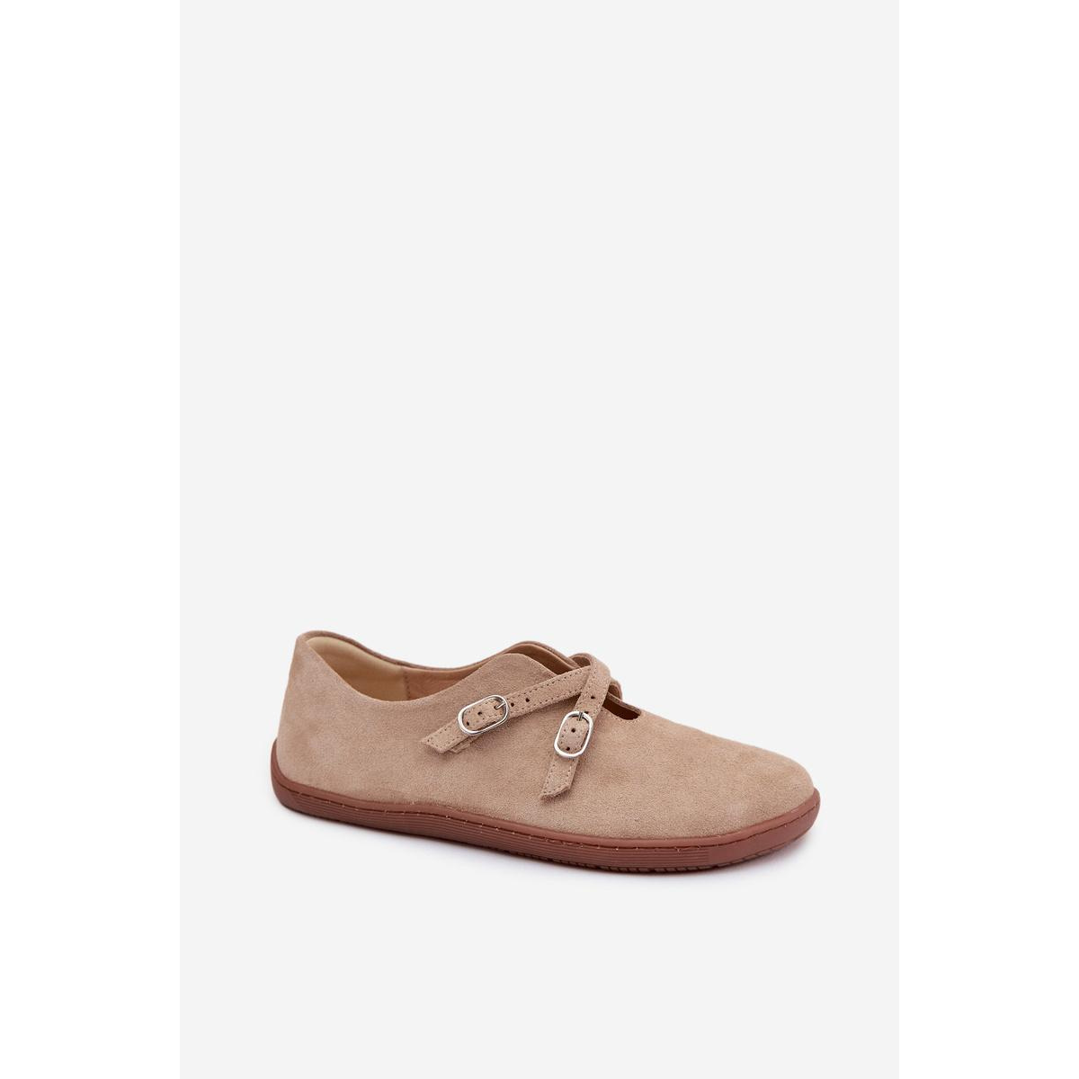 Kožené semišové poltopánky pre ženy Barefoot s remienkami Zazoo N1271 Béžové - Béžová