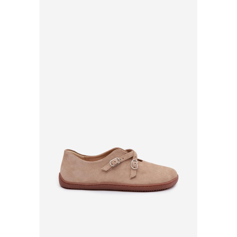 Kožené semišové poltopánky pre ženy Barefoot s remienkami Zazoo N1271 Béžové - Béžová