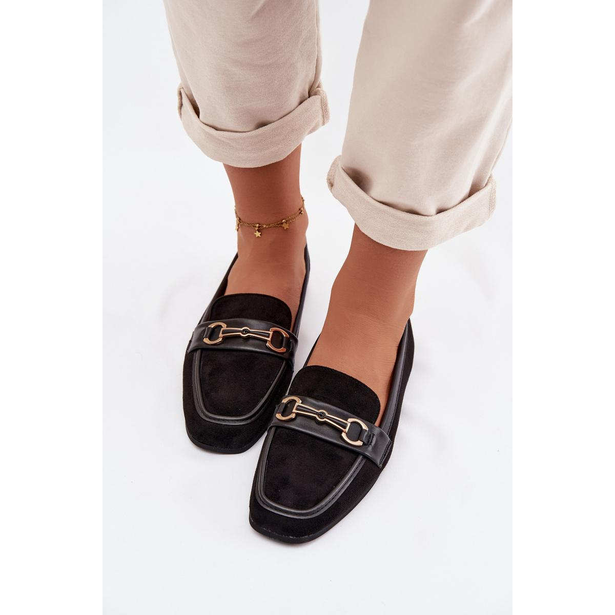 Dámske Loafers Mokasíny S Ozdobou Čierne Palerina - Čierna