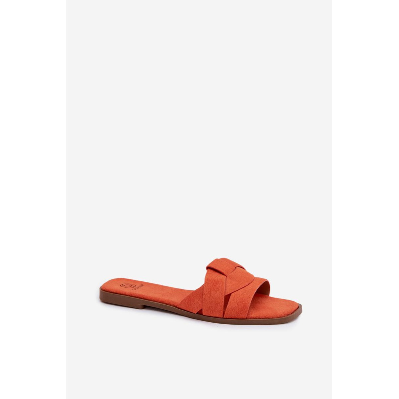 Dámske ploché sandále s remienkami z eko semišu oranžové Florane - Odtiene oranžovej