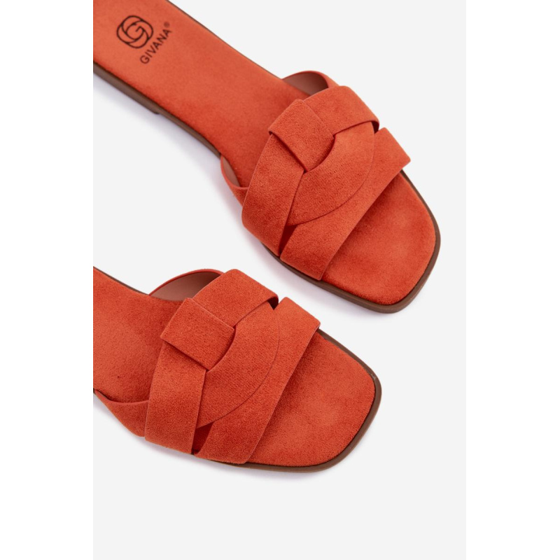 Dámske ploché sandále s remienkami z eko semišu oranžové Florane - Odtiene oranžovej