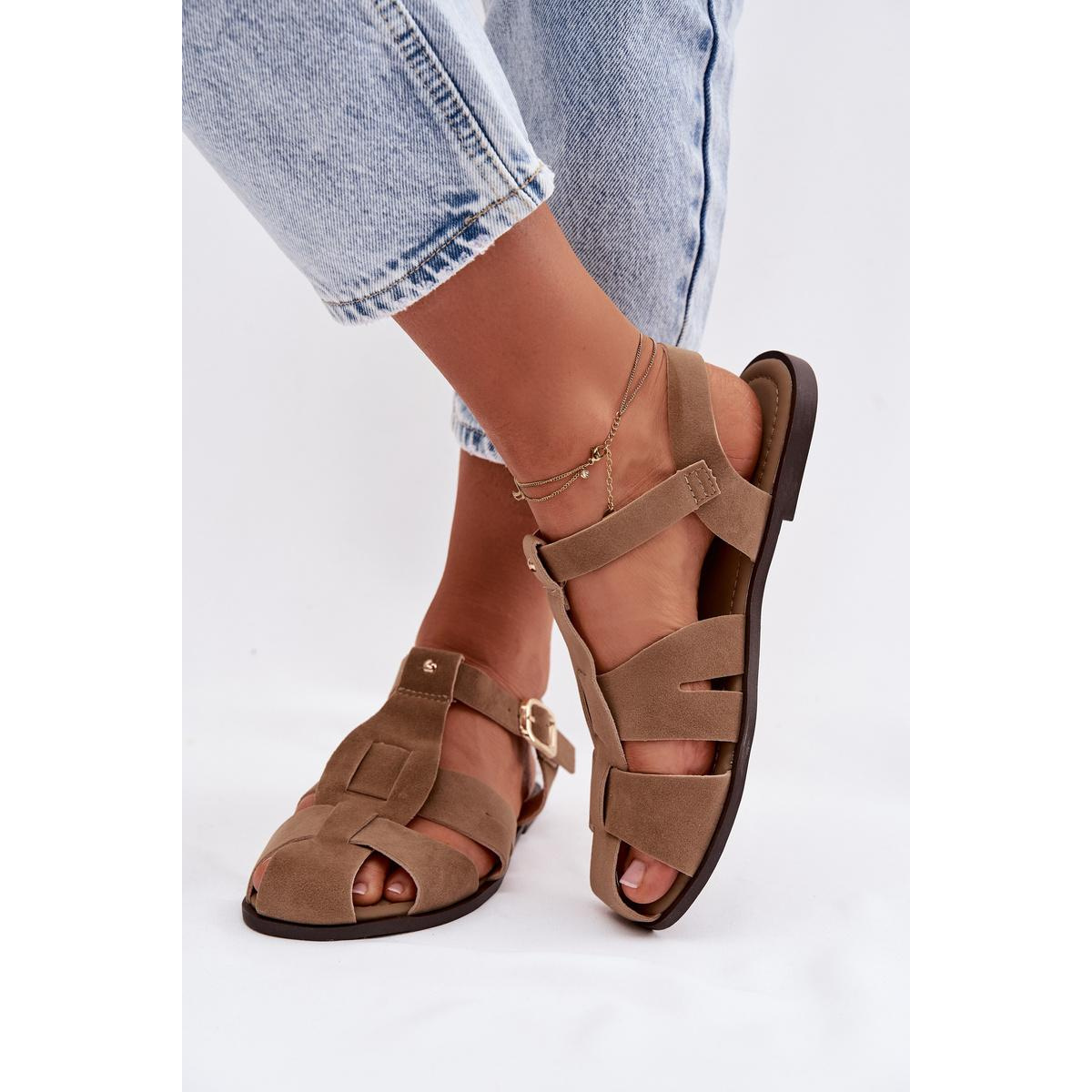 Dámske Rímske Ploche Sandále Khaki Belanessa - Béžová