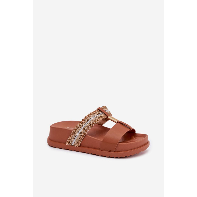 Dámske platformové sandále s pásikmi a zlatým detailom Camel Tahlia - Odtiene hnedej a béžovej