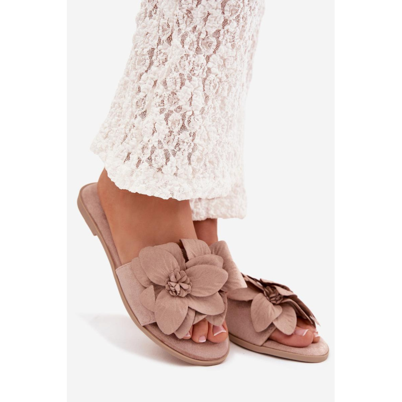Dámske Ploché Papuče s Ozdobnými Kvetmi Béžové Elzoria - Béžová