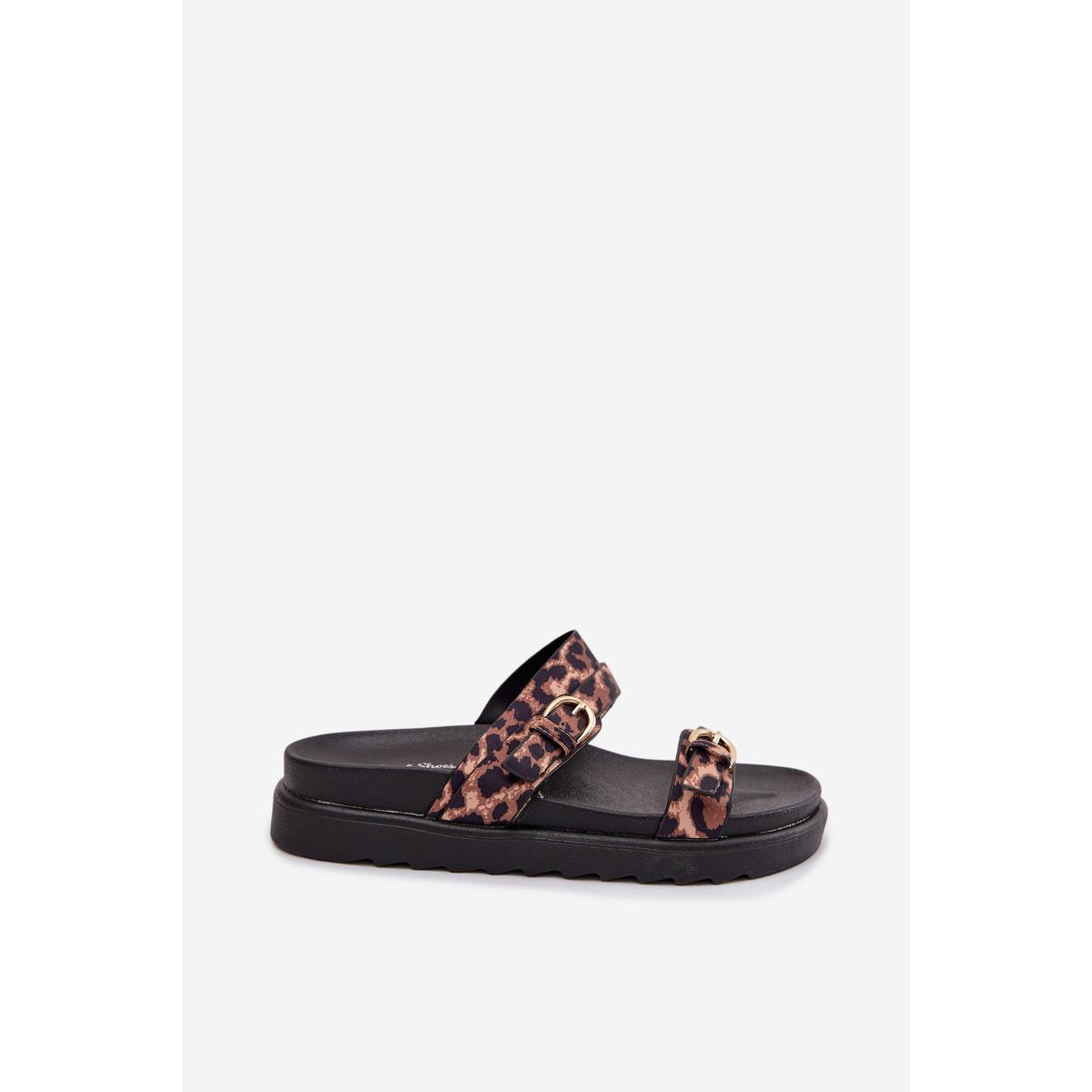 Dámske Platformové Papuče S Páskami A Zlatými Sponami Leopard Rirea - Odtiene hnedej a béžovej
