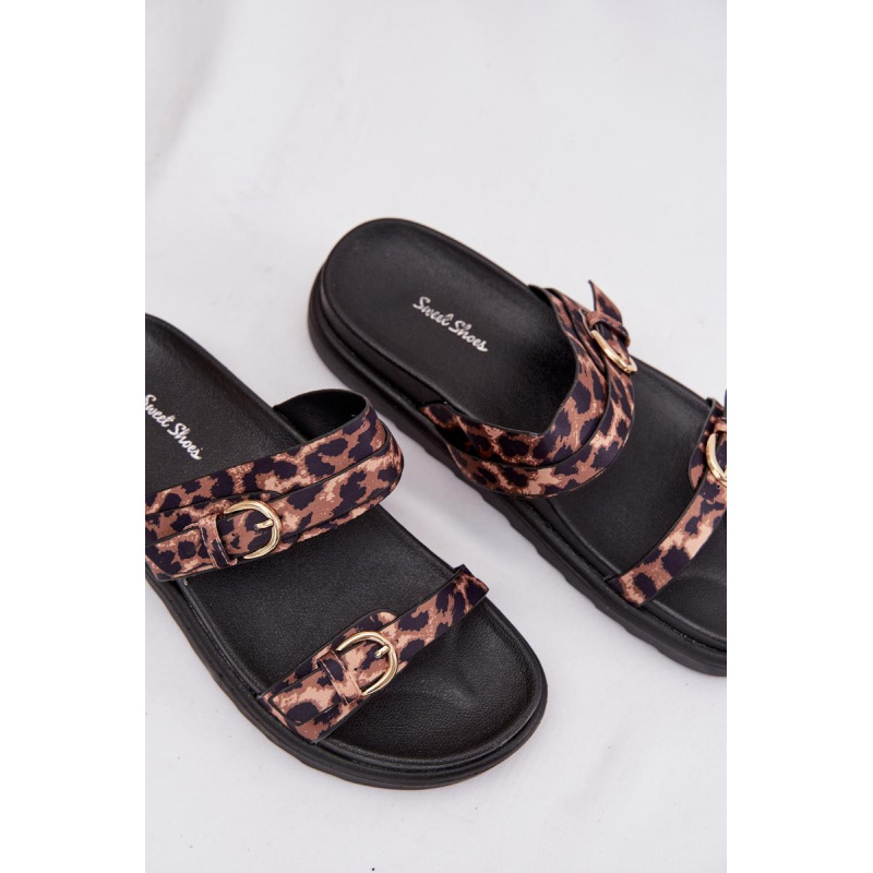 Dámske Platformové Papuče S Páskami A Zlatými Sponami Leopard Rirea - Odtiene hnedej a béžovej