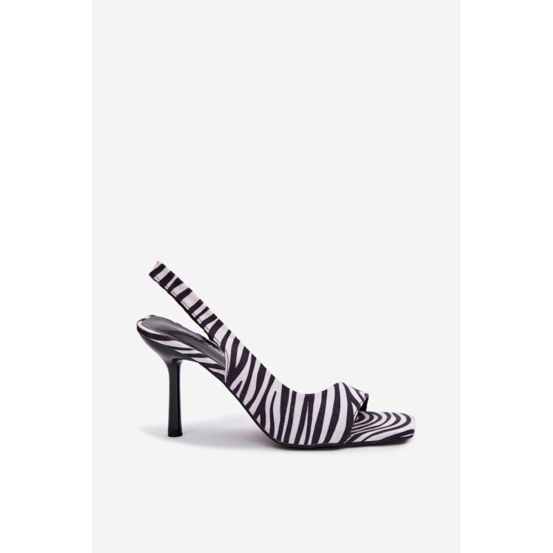 Dámske sandále na podpätku z eko semišu zebra Calvoria - Čierna || Biela
