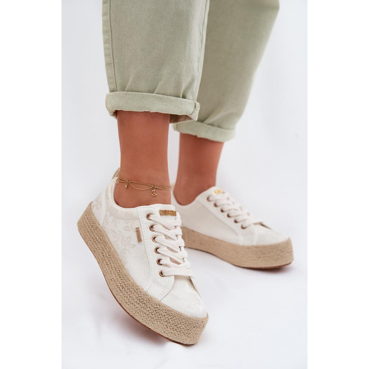 Dámske Espadrilles Tenisky Na Platforme Big Star TT274346 Ecru - Biela