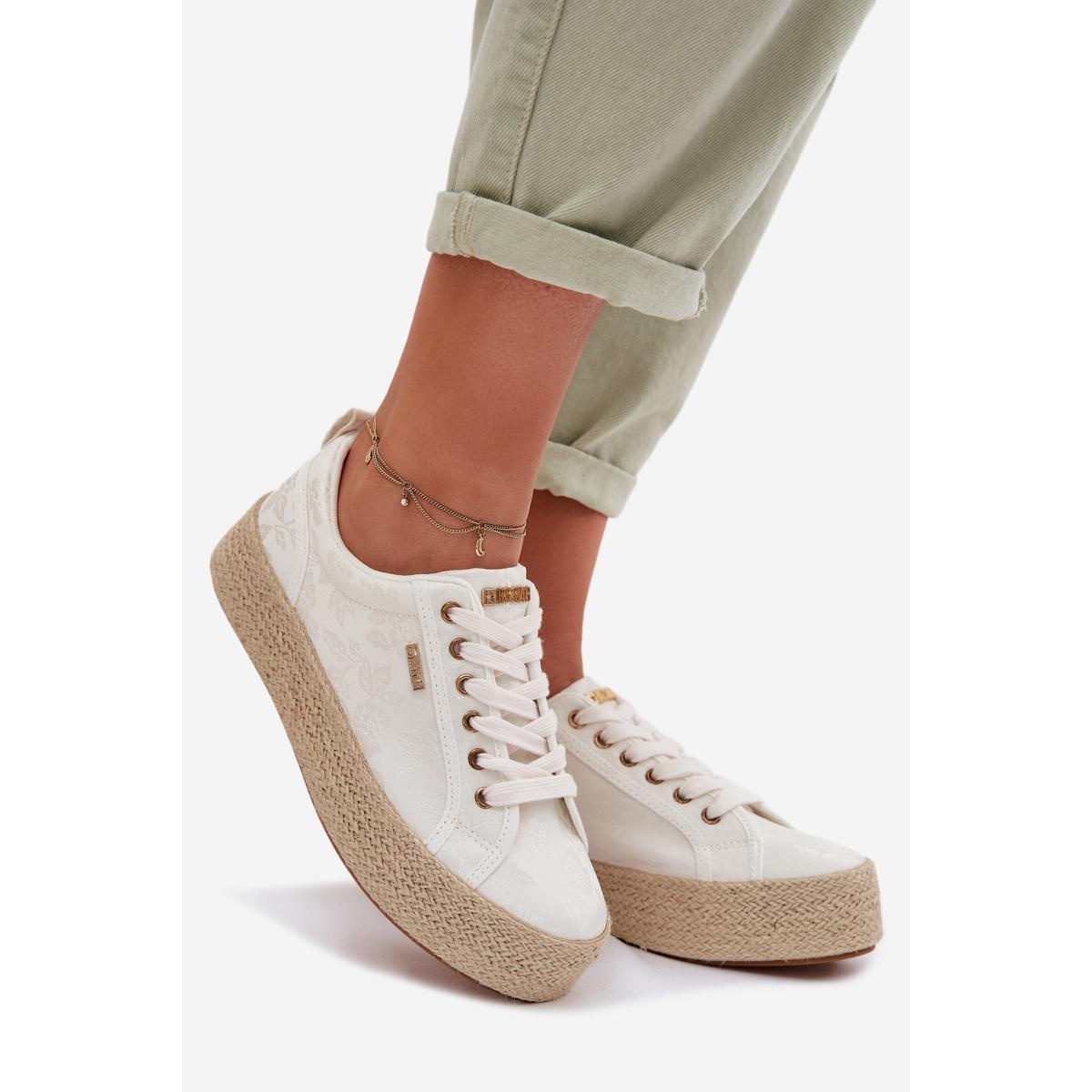 Dámske Espadrilles Tenisky Na Platforme Big Star TT274346 Ecru - Biela
