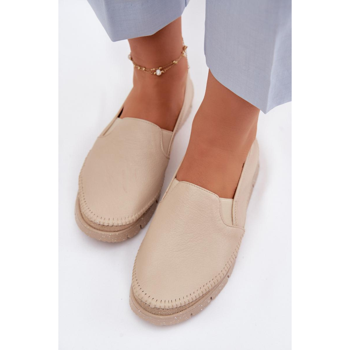 Dámske Slip-on Kožené Topánky Maciejka 03512-04 Béžové - Béžová