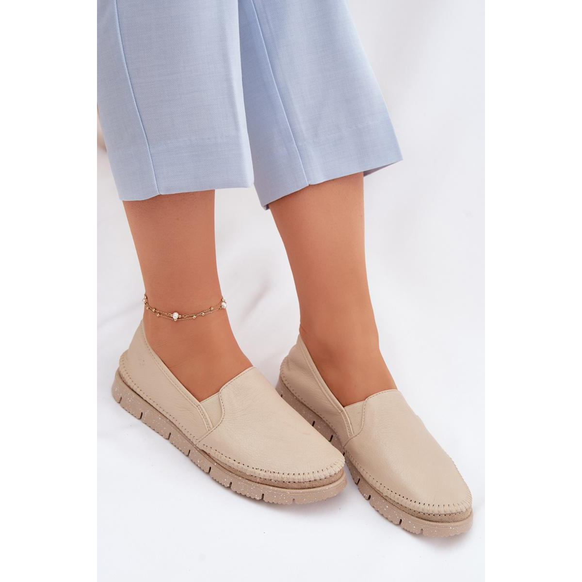 Dámske Slip-on Kožené Topánky Maciejka 03512-04 Béžové - Béžová