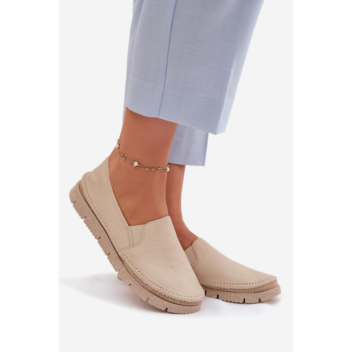 Dámske Slip-on Kožené Topánky Maciejka 03512-04 Béžové - Béžová