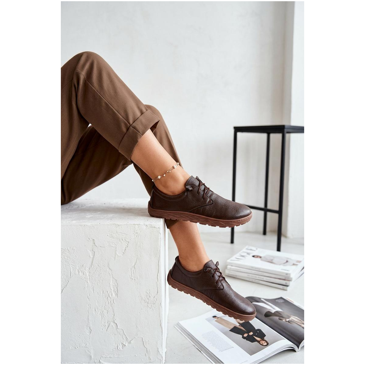 Kožené dámske mokasiny Barefoot Zazoo 10189 Čokoládové - Odtiene hnedej a béžovej
