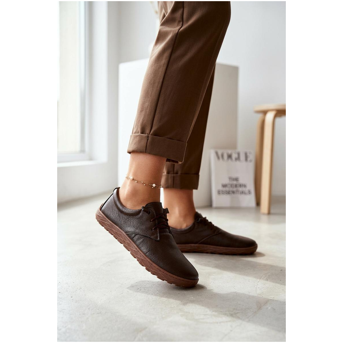 Kožené dámske mokasiny Barefoot Zazoo 10189 Čokoládové - Odtiene hnedej a béžovej