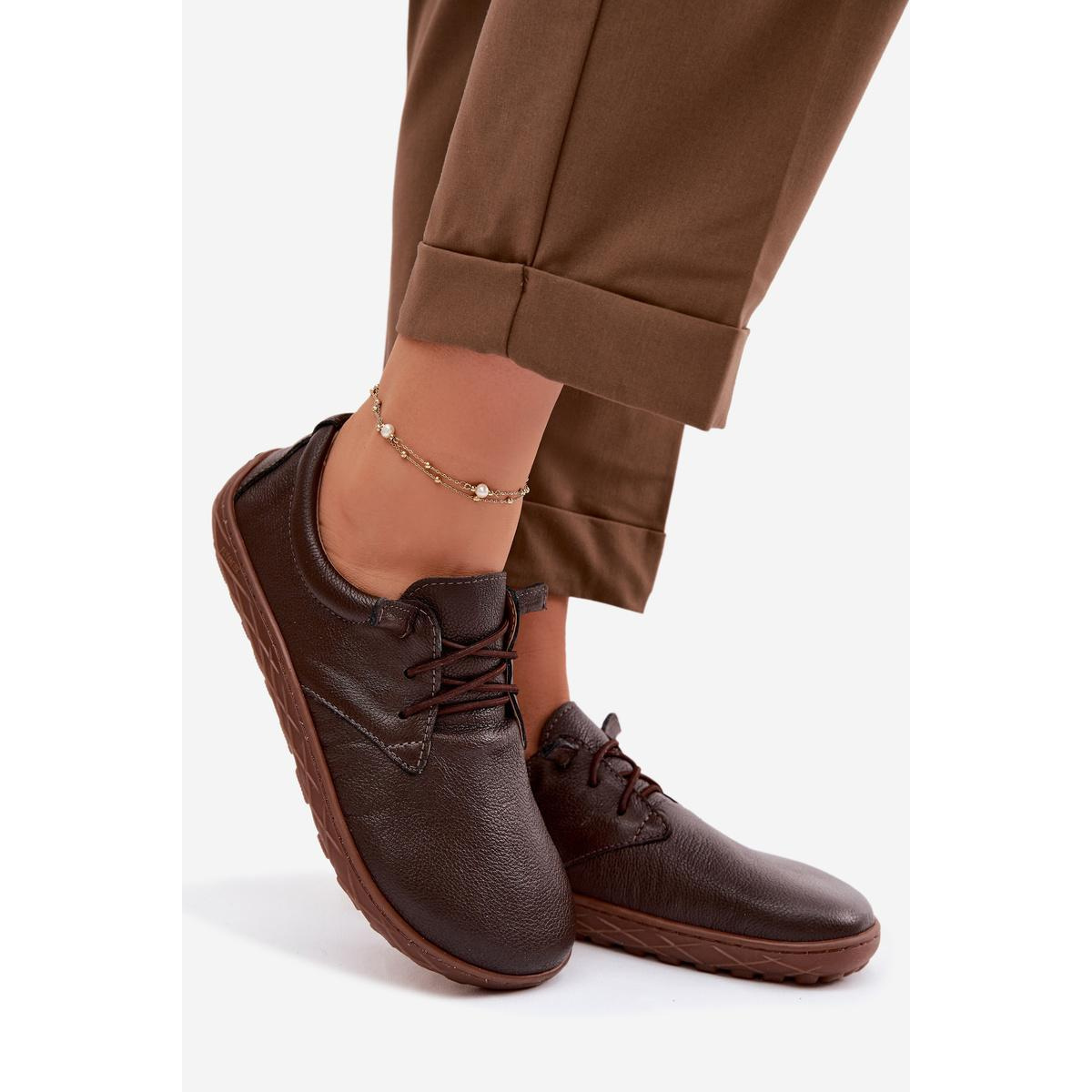 Kožené dámske mokasiny Barefoot Zazoo 10189 Čokoládové - Odtiene hnedej a béžovej