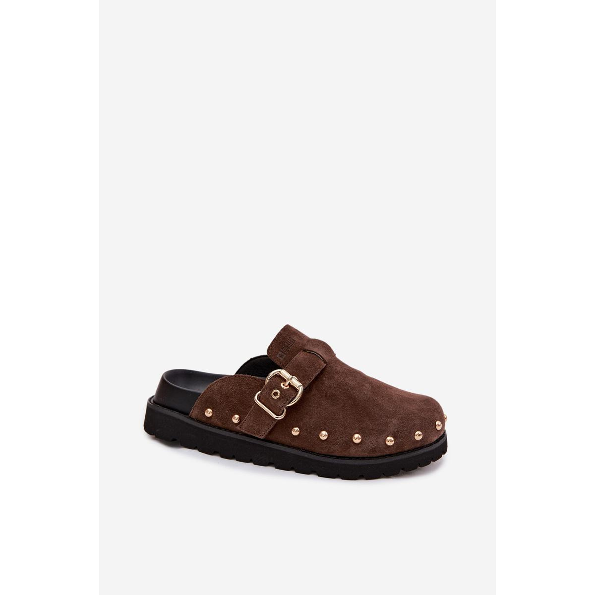 Chodaki z brúsenej semiše na platforme s nity a sponou Big Star TT274952 Čokoládové - Odtiene hnedej a béžovej