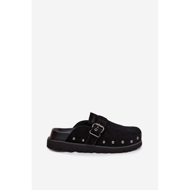Semišové papuče na platforme s nitmi a sponou Big Star TT274951 Čierne - Čierna