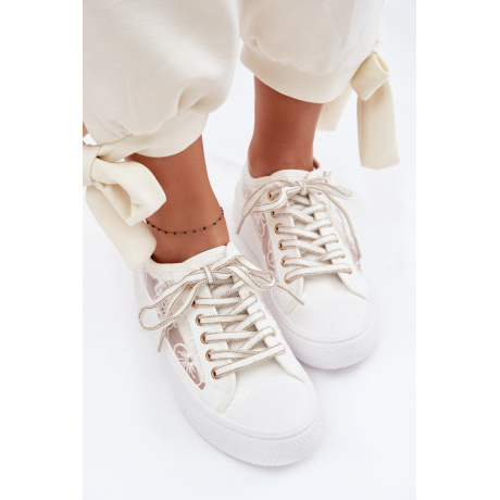 Dámske tenisky s čipkou na platforme Lee Cooper LCW-26-44-4480 Biele - Biela