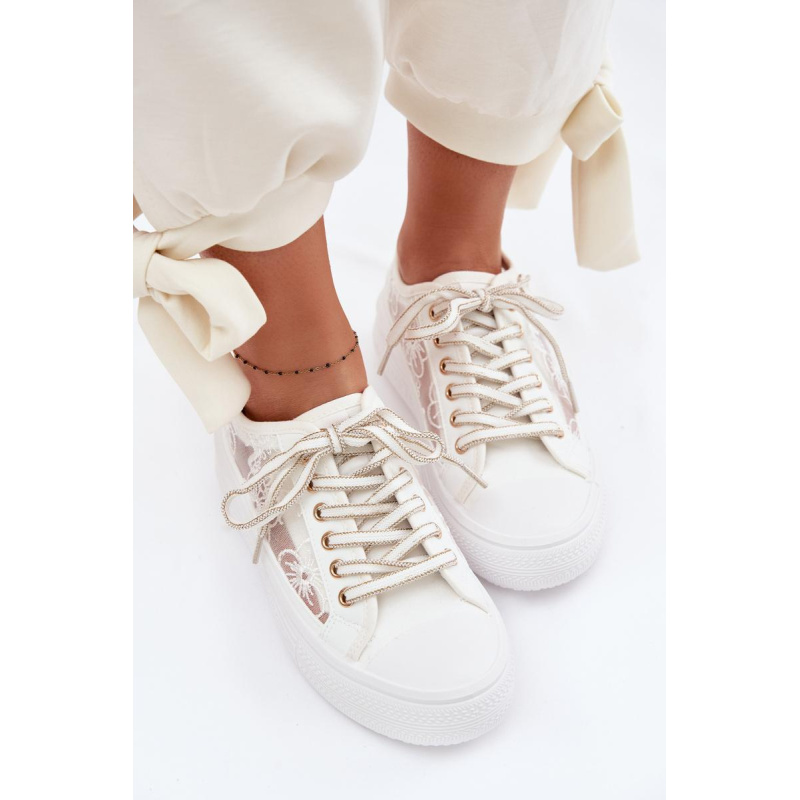 Dámske tenisky s čipkou na platforme Lee Cooper LCW-26-44-4480 Biele - Biela