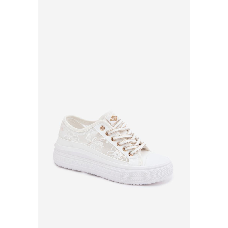 Dámske tenisky s čipkou na platforme Lee Cooper LCW-26-44-4480 Biele - Biela