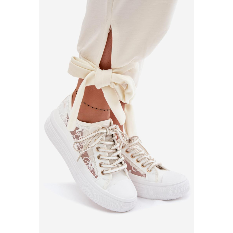 Dámske tenisky s čipkou na platforme Lee Cooper LCW-26-44-4480 Biele - Biela