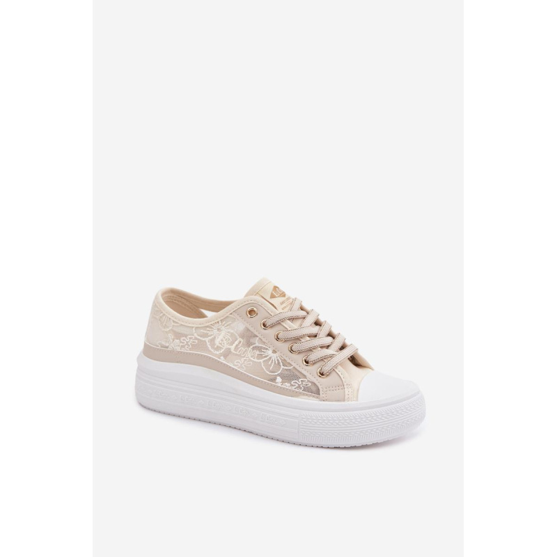 Dámske Tenisky S Čipkou Na Platforme Lee Cooper LCW-26-44-4481 Béžové - Béžová