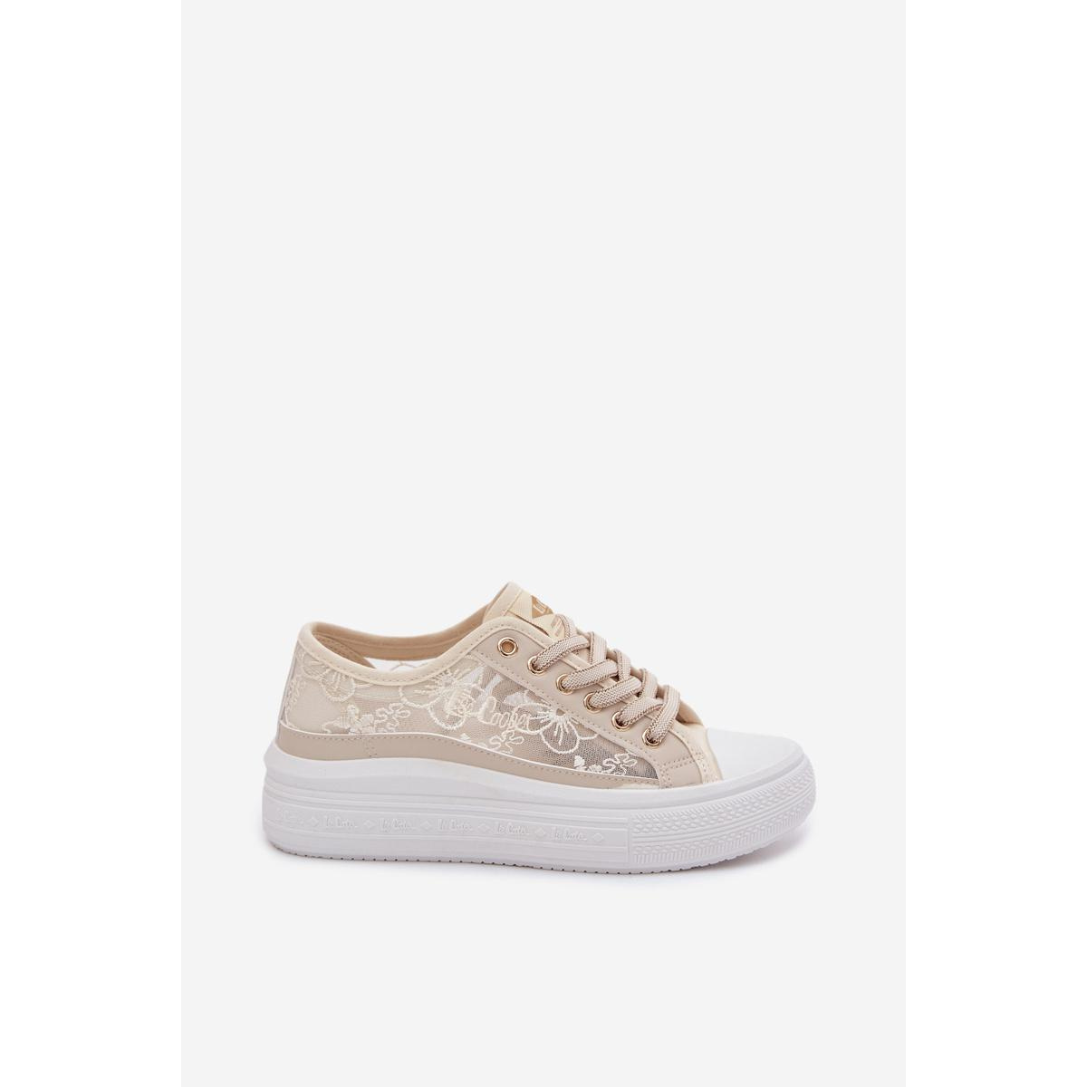 Dámske Tenisky S Čipkou Na Platforme Lee Cooper LCW-26-44-4481 Béžové - Béžová