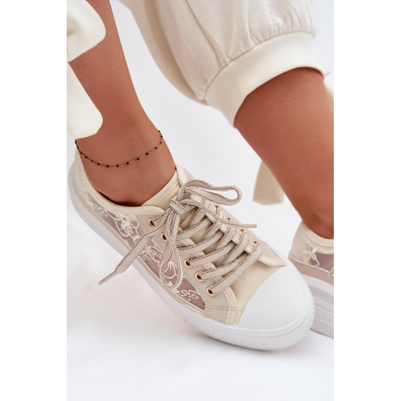 Dámske Tenisky S Čipkou Na Platforme Lee Cooper LCW-26-44-4481 Béžové - Béžová