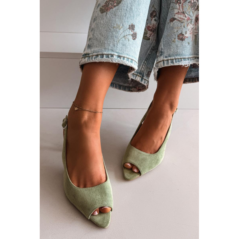 Dámske Sandále Na Opätku Eco Semiš Zelené Sevina - Odtiene zelenej
