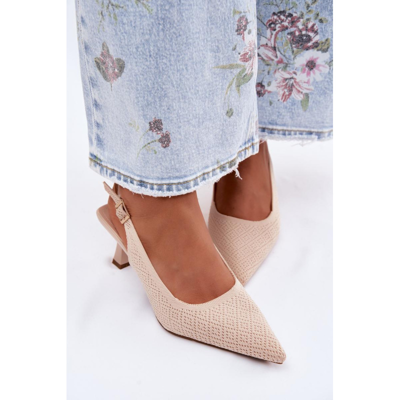Textilné Sandále Na Opätku Béžové Delessa - Béžová