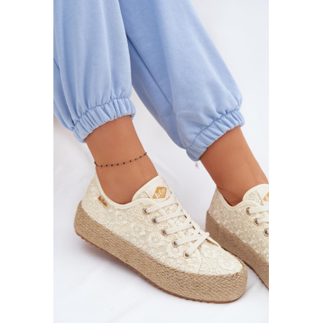 Čipkované tenisky Espadrilles na platforme Lee Cooper LCW-26-31-4328 Béžové - Béžová