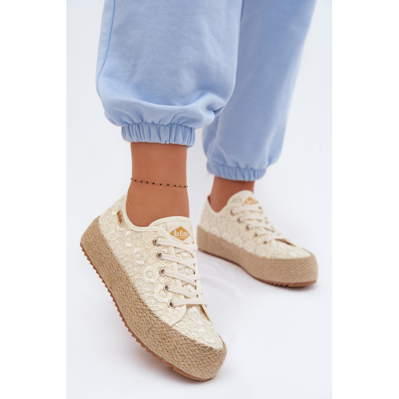 Čipkované tenisky Espadrilles na platforme Lee Cooper LCW-26-31-4328 Béžové - Béžová