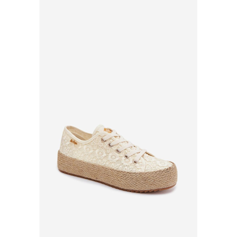 Čipkované tenisky Espadrilles na platforme Lee Cooper LCW-26-31-4328 Béžové - Béžová