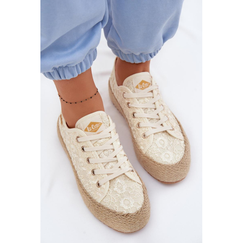 Čipkované tenisky Espadrilles na platforme Lee Cooper LCW-26-31-4328 Béžové - Béžová