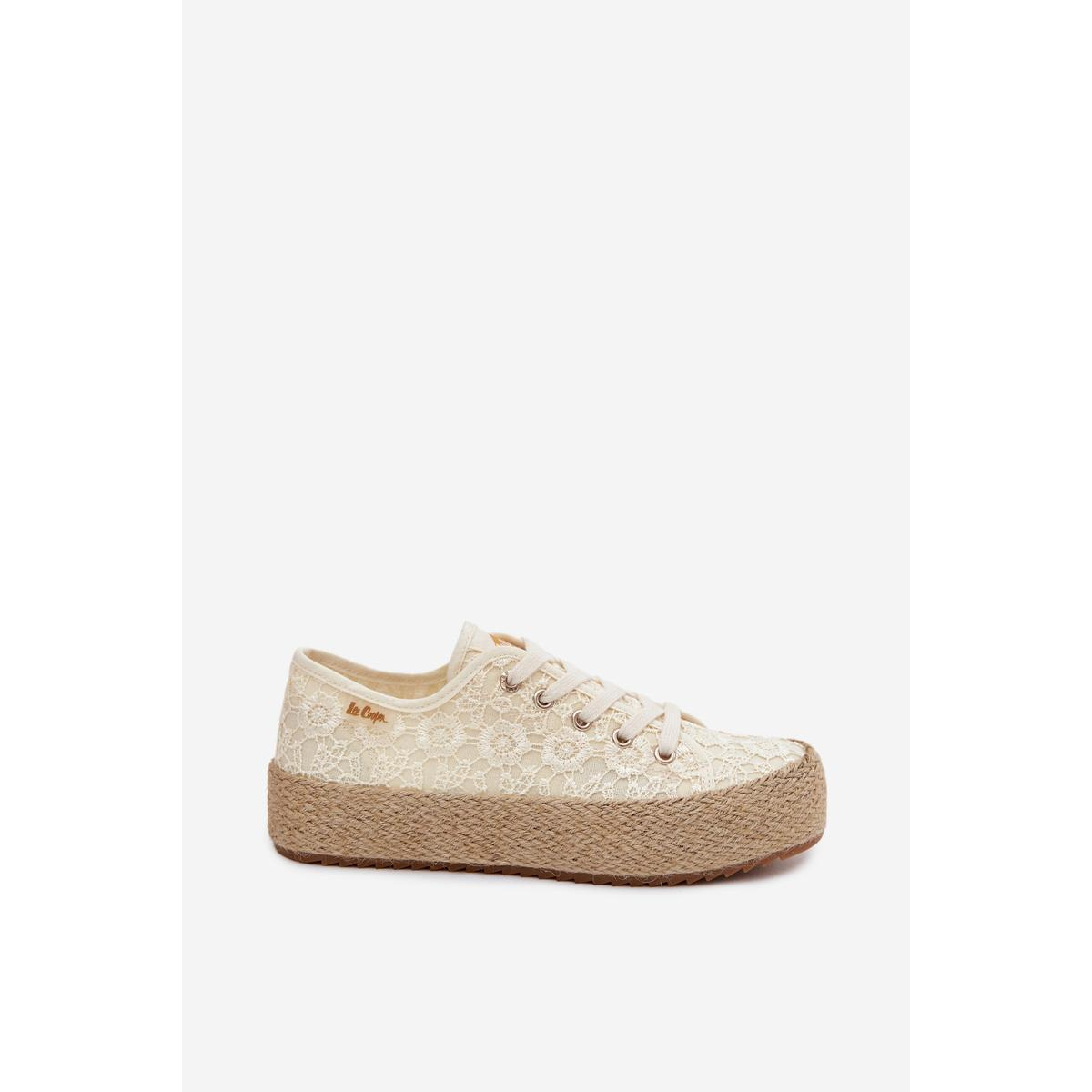 Čipkované tenisky Espadrilles na platforme Lee Cooper LCW-26-31-4328 Béžové - Béžová