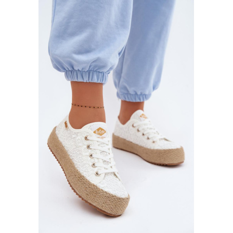 Čipkované tenisky Espadrilles na platforme Lee Cooper LCW-26-31-4326 Biele - Biela
