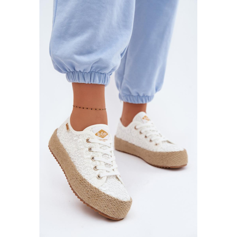 Čipkované tenisky Espadrilles na platforme Lee Cooper LCW-26-31-4326 Biele - Biela