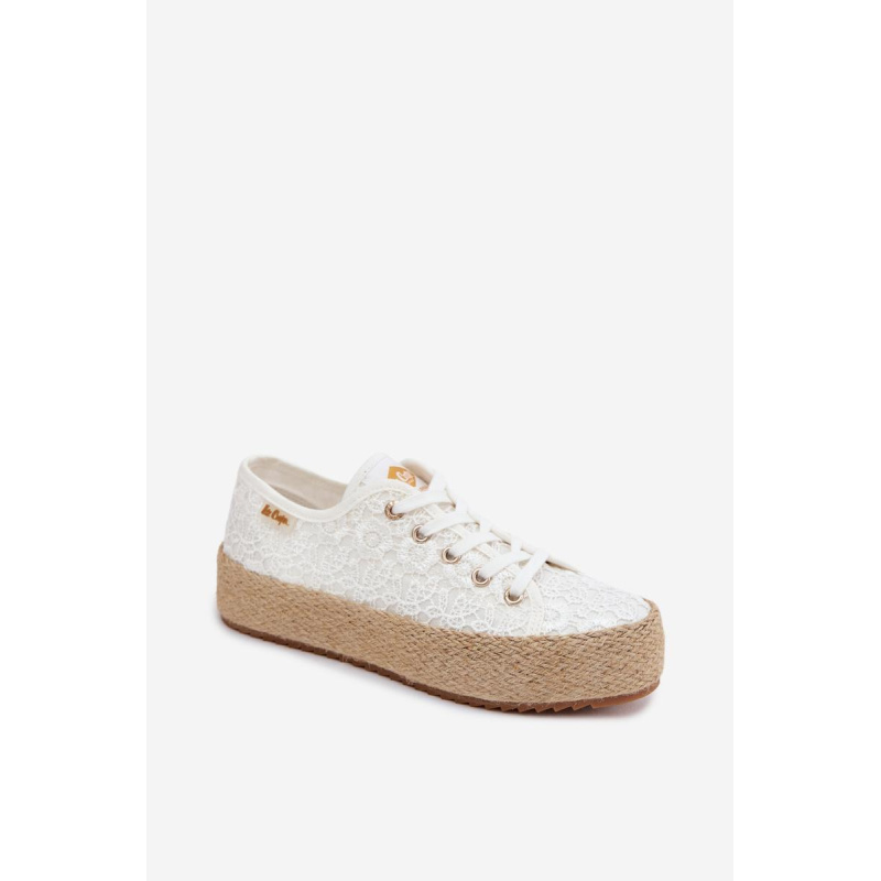 Čipkované tenisky Espadrilles na platforme Lee Cooper LCW-26-31-4326 Biele - Biela