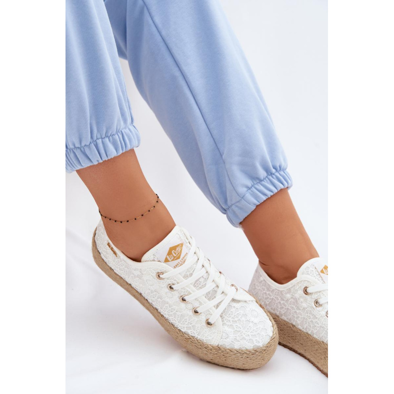 Čipkované tenisky Espadrilles na platforme Lee Cooper LCW-26-31-4326 Biele - Biela