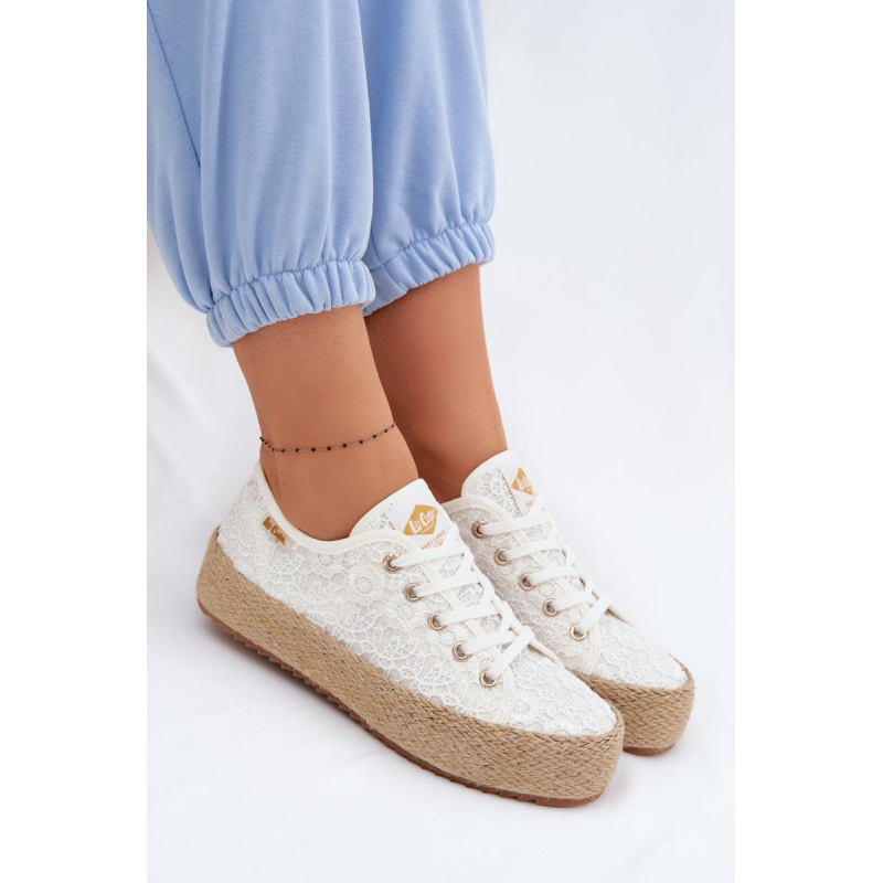 Čipkované tenisky Espadrilles na platforme Lee Cooper LCW-26-31-4326 Biele - Biela