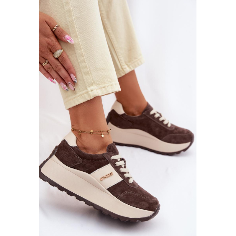 Dámske Tenisky Na Platforme Z Prírodného Semišu Čokoládové Rosinae - Odtiene hnedej a béžovej