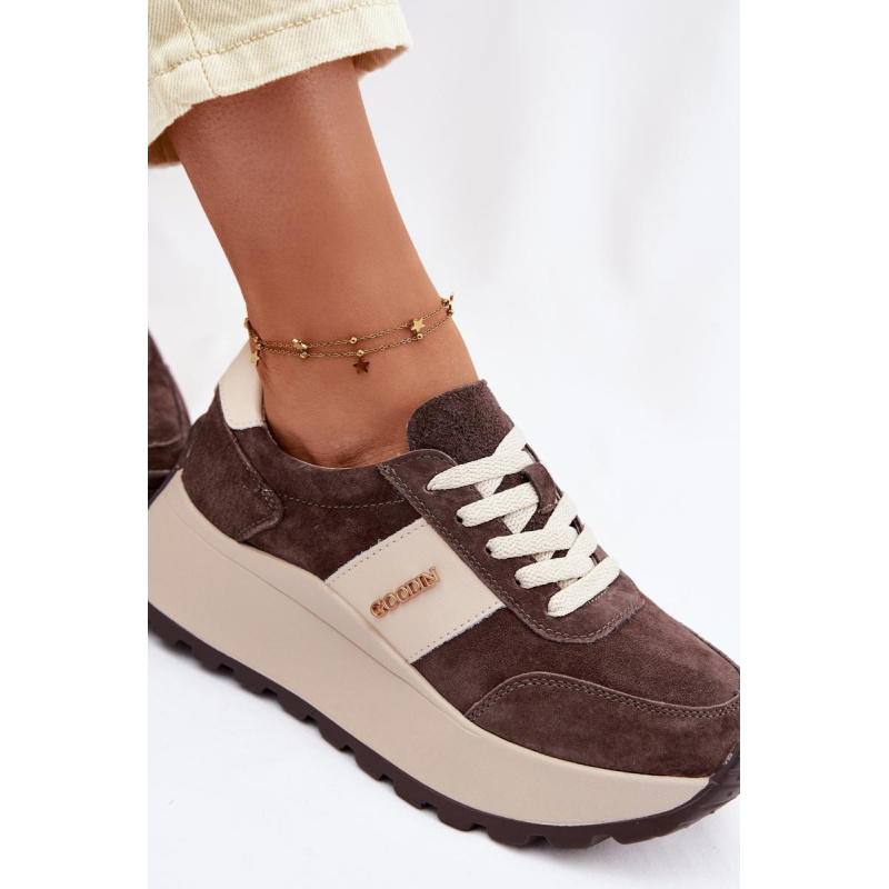 Dámske Tenisky Na Platforme Z Prírodného Semišu Čokoládové Rosinae - Odtiene hnedej a béžovej